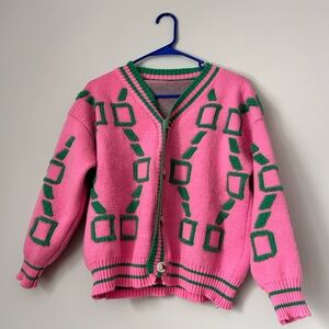 Women's Sweater Cardigan Oversized Button Down Long Sleeve Geometric Sz M